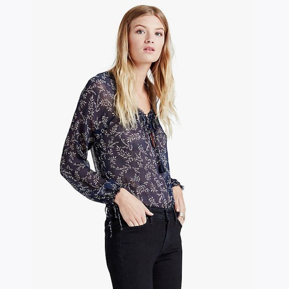 LUCKY BRAND 'Tossed Flower' Print Peasant Top sz L - Picture 11 of 13